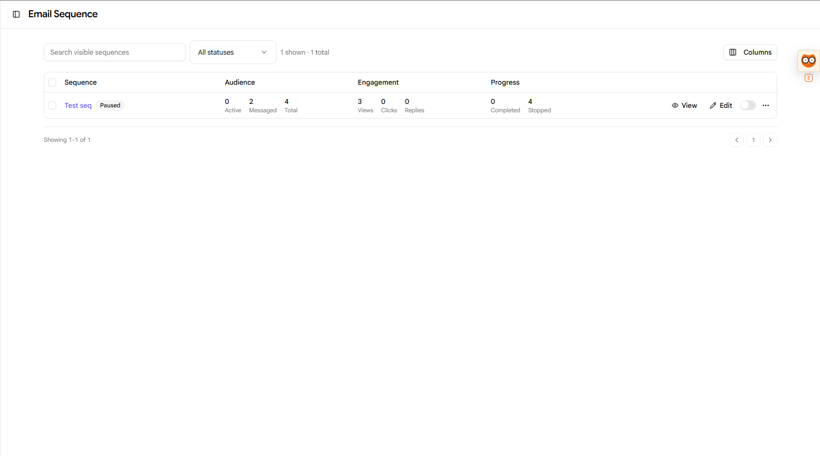 Manage Email Sequences Table