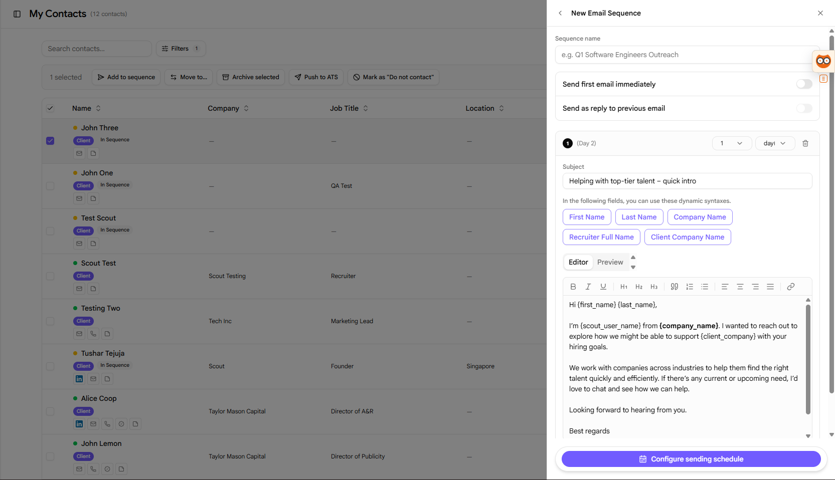 New Email Sequence Dialog