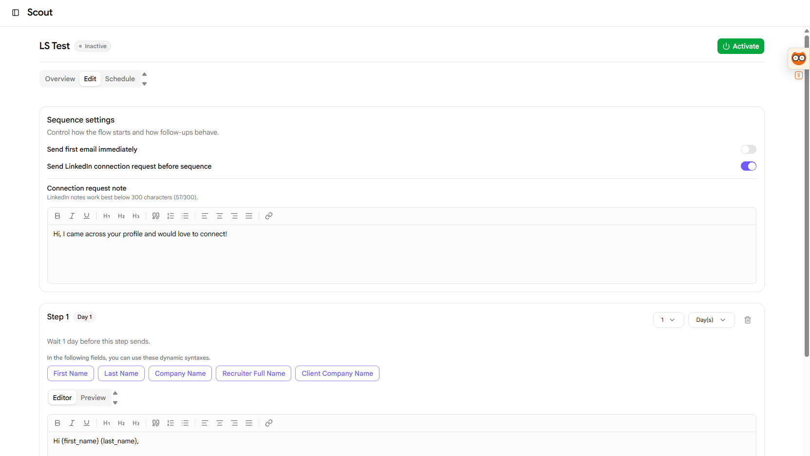 Edit LinkedIn Sequence Page
