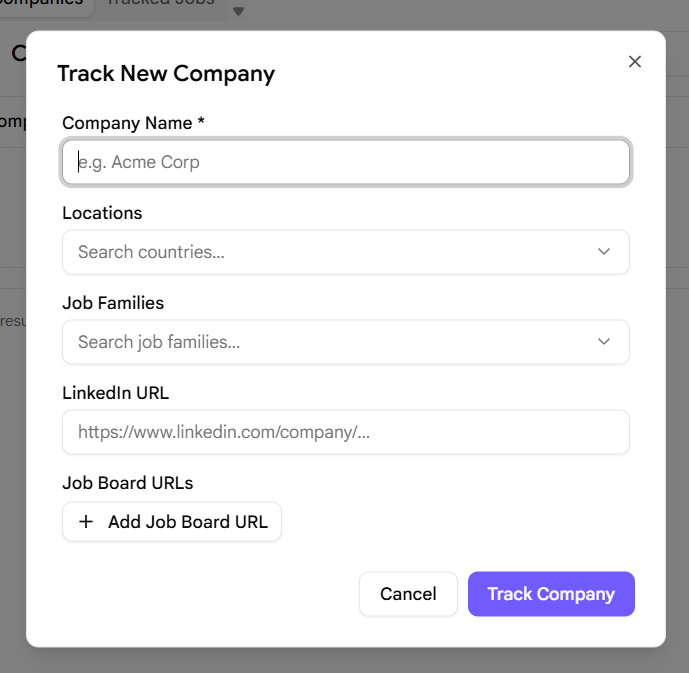 Track Company Dialog