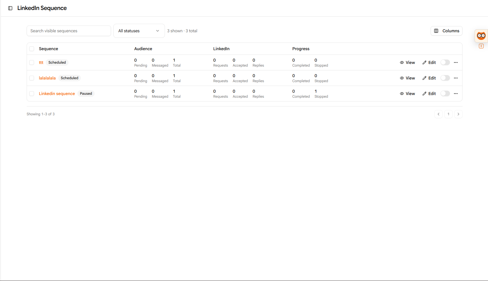 Manage LinkedIn Sequences Table