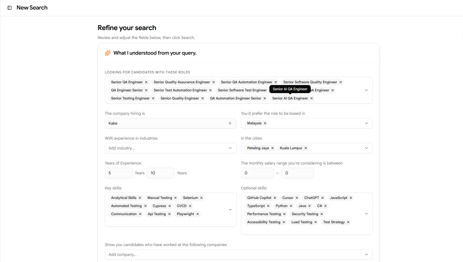 Refine Search Parameters